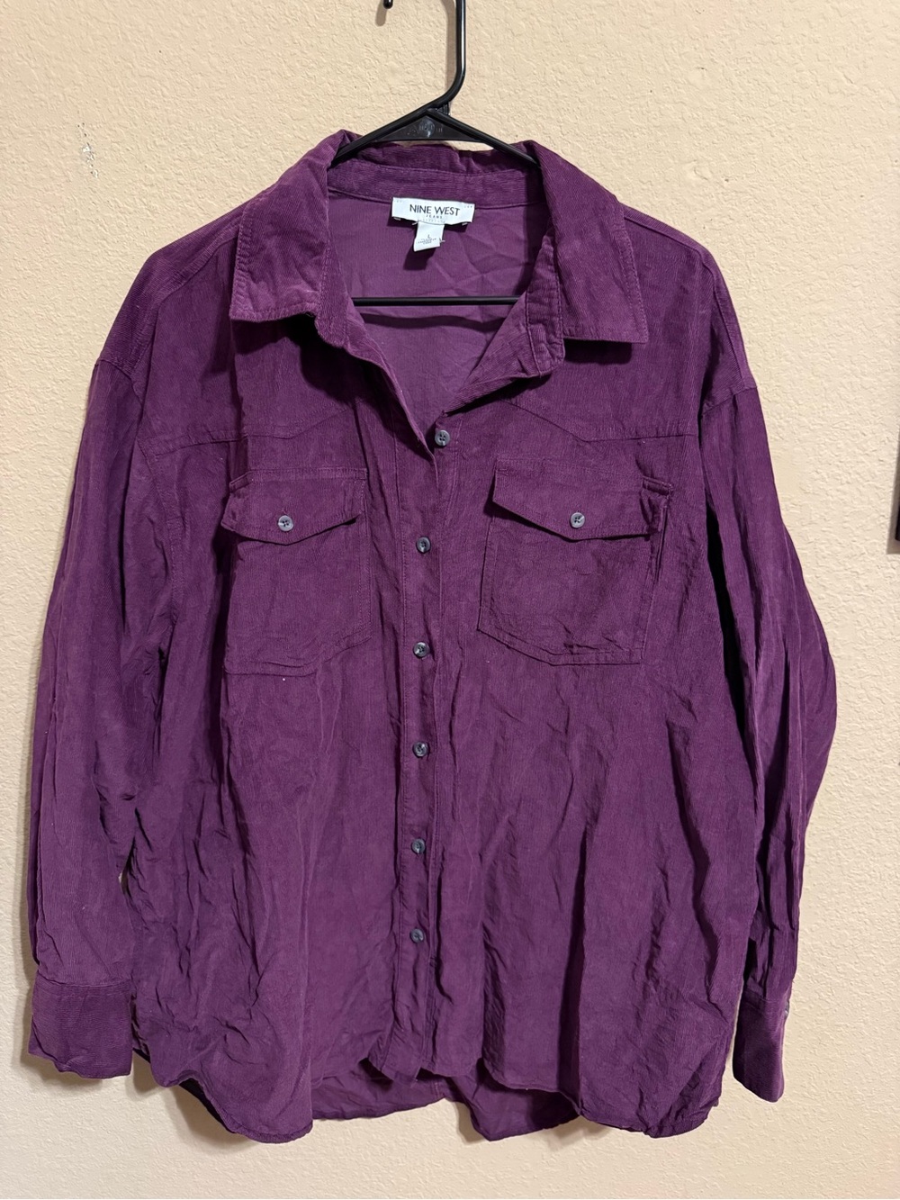 Nine West Purple Button Down Shirt- Size Large